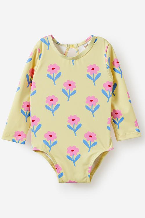 Baby Long Sleeve Keyhole Back Swimsuit - Lemon Squash/Foke Flower