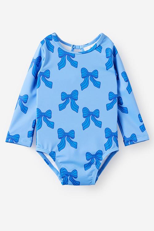 Baby Long Sleeve Keyhole Back Swimsuit - Blue Bonet/Bows