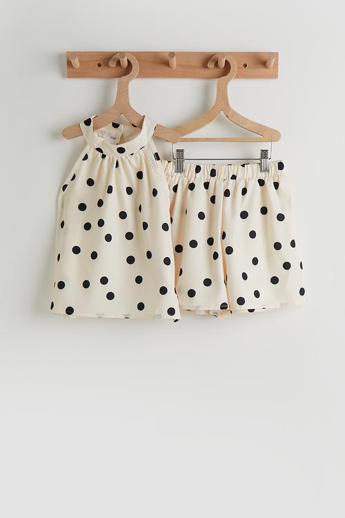 Polka dot halter neck dress - cream