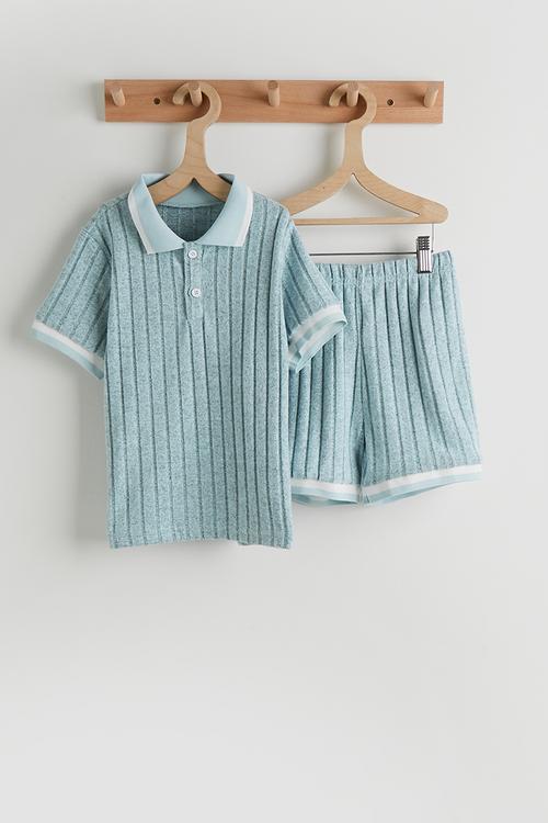 Knit polo shirt and shorts - light blue