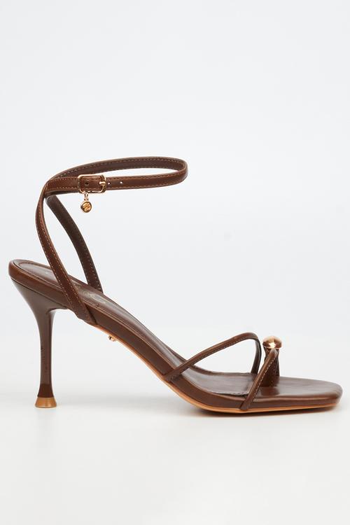 Chanel 6 gold trim strappy heel - chocolate