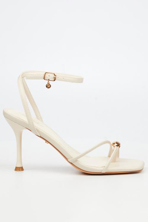 Chanel 6 gold trim strappy heel - ivory