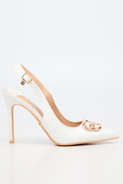 Lola 57 gold trim slingback heel - white
