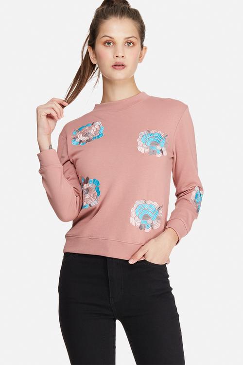 Rose embroidered sweat top