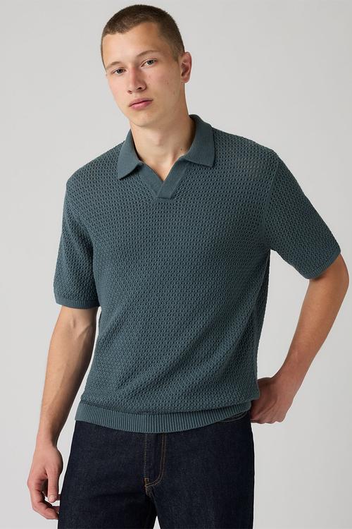 DILLON OPEN COLLAR POLO - DARK SLATE