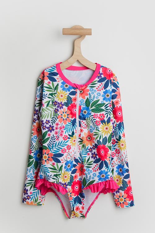 Long sleeved one-piece swimsuit - floral multi
