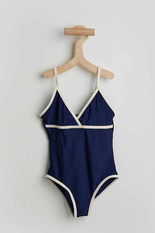 Contrast trim swimsuit - navy & white