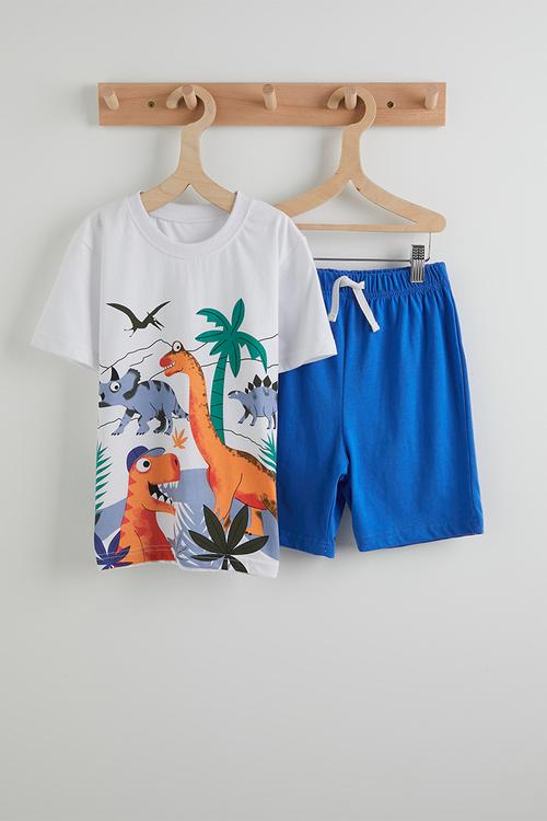 Graphic tee and plain shorts - white/blue