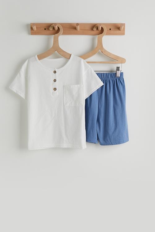 Henley tee & shorts - white & navy