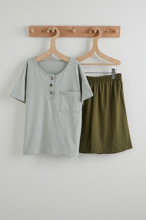 Henley tee &shorts - grey & brown