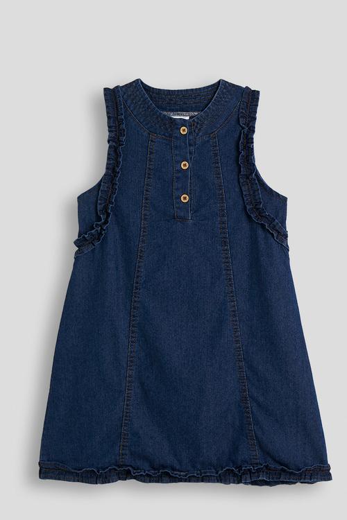 Ruffle detail a-line denim dress - dark navy