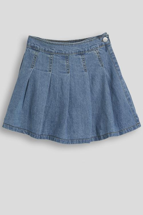 Pleated denim skort - blue