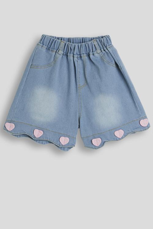 Heart embroidered denim shorts - blue