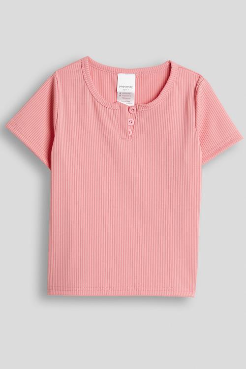 Ribbed henley tee - pink