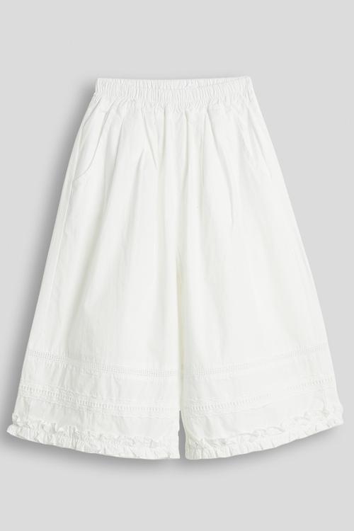 Lace hem pants - white