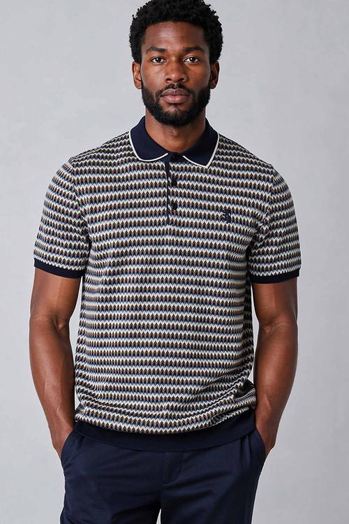 Damon Jacquard Multi Knitted Golfer - Navy