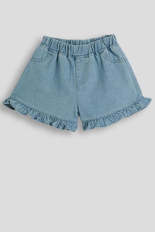 Frilled hem denim shorts - blue