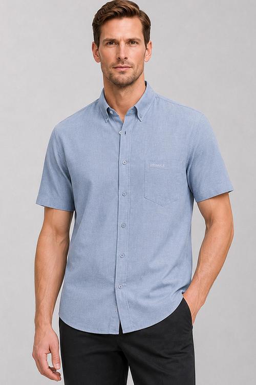 Pringle Barry Short Sleeve Linen Shirt - Mid Blue