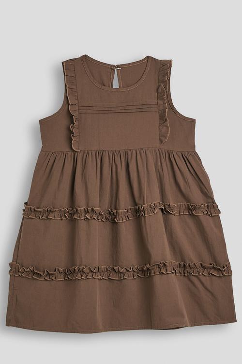 Ruffle detail tiered dress - chocolate