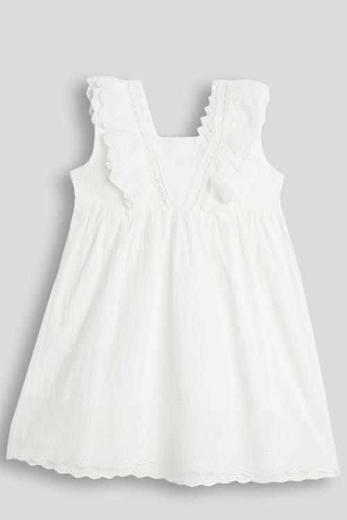 Lace trimmed ruffle sleeve dress - white