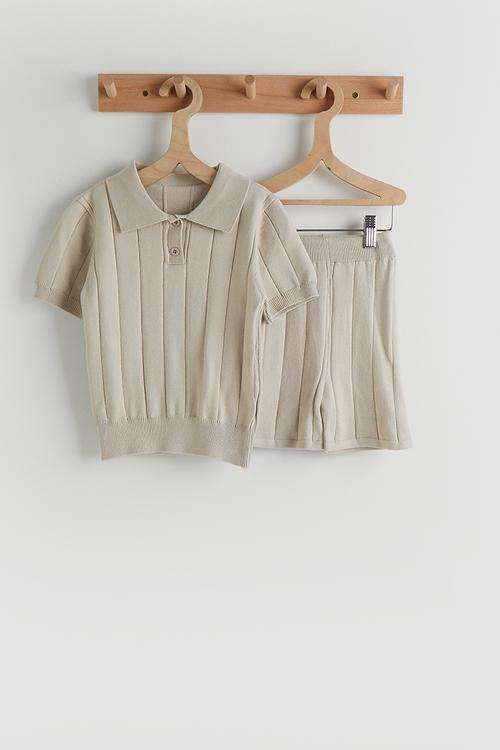 Knit polo shirt and shorts - light beige