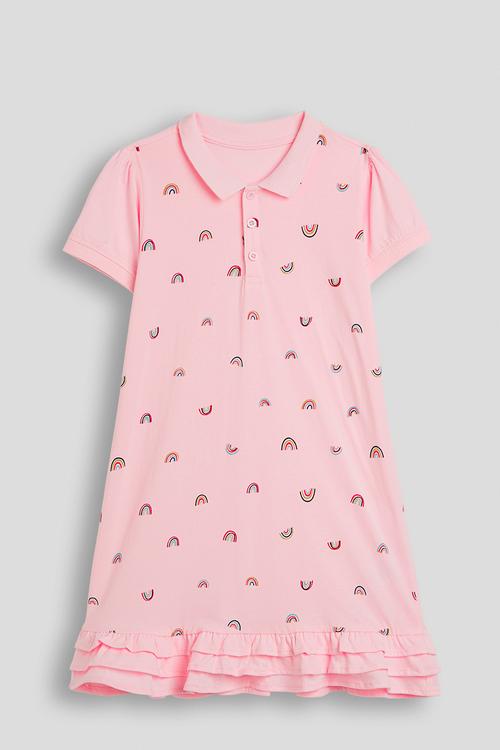 Friled hem polo dress - pink/aop