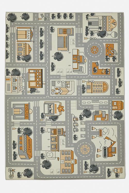 Roaming roads poly rug - grey