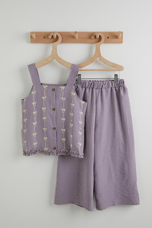 Embroidered cami & wide leg pants - pastel purple