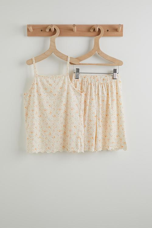 Floral aop cami and shorts pj set - lt yellow