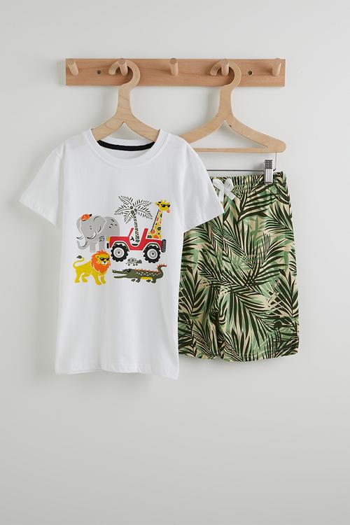 Graphic tee and palm tree shorts - white/multi