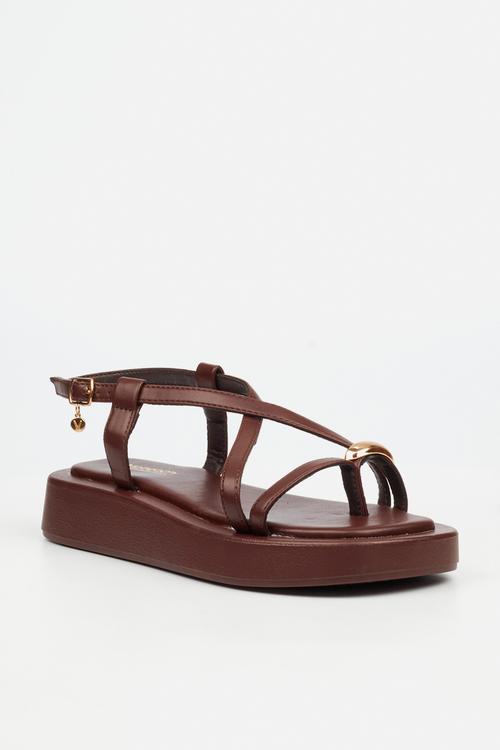 Coconut 23 gold trim thick sandal - chocolate