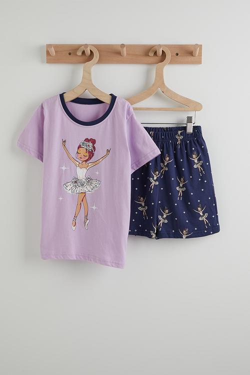 Graphic tee and shorts - purple & navy