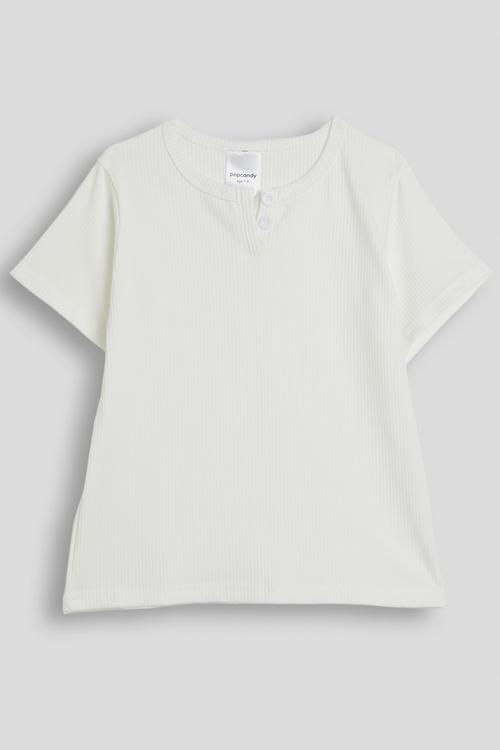 Ribbed henley tee - white