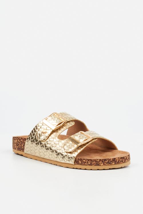 Qork 16 double buckle cork sandal - gold