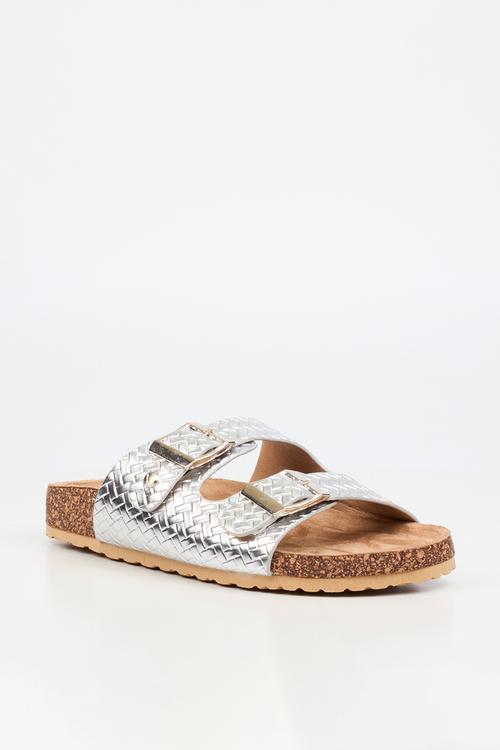 Qork 16 double buckle cork sandal - silver