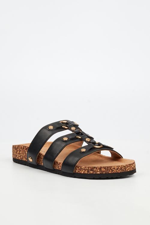 Qork 18 triple strap cork sandal - black