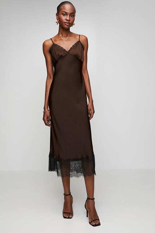 Occ willow wide lace strappy midi - Choc