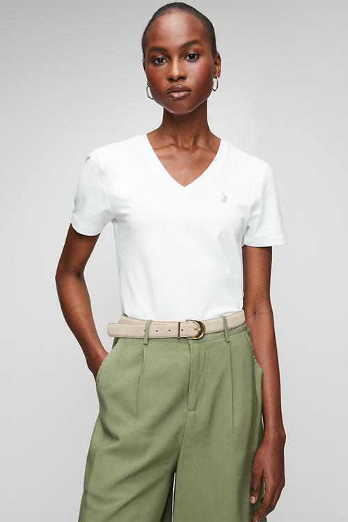 Wmn Kelly Ss  V Neck T-Shirt - White