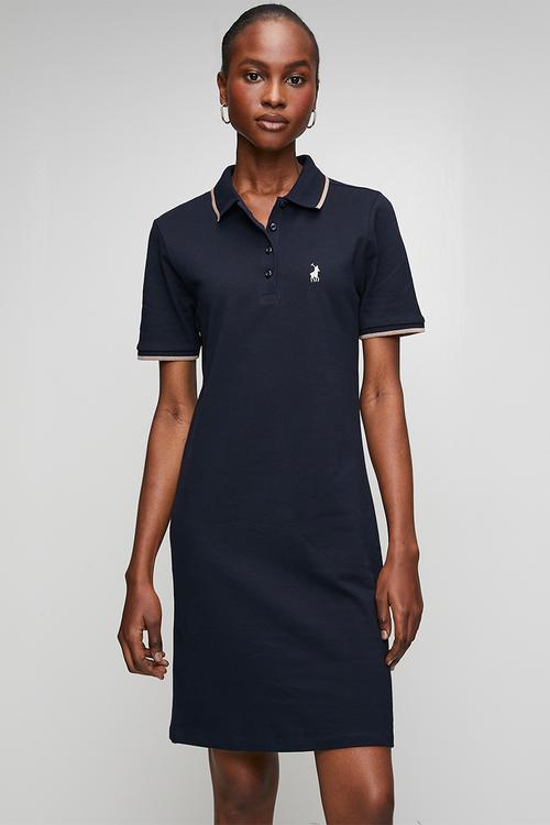 Wmn Leah Ss Golfer Dress - Navy