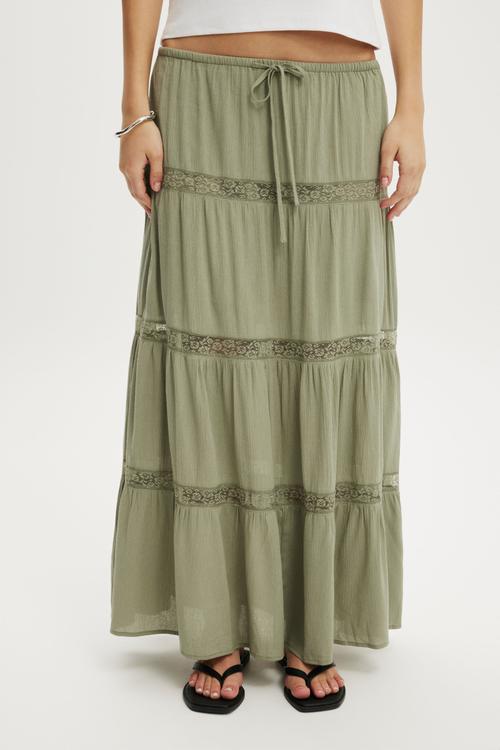 Haven Multi Tiered Maxi Skirt - Pale Eucalyptus Crinkle