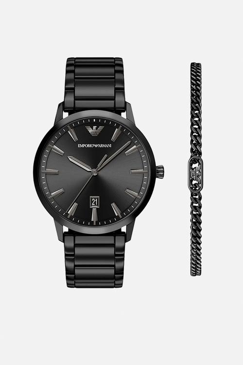 Emporio Armani AR80089SET Watch and Bracelet Set - Black