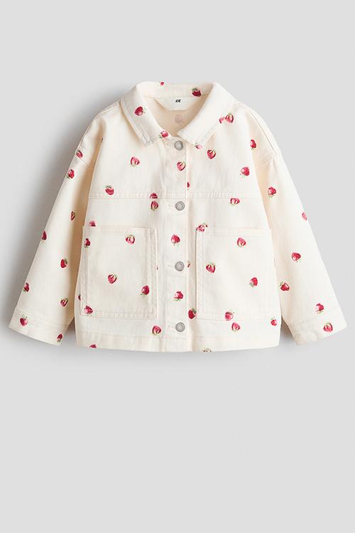 Patterned twill jacket - cream/strawberries