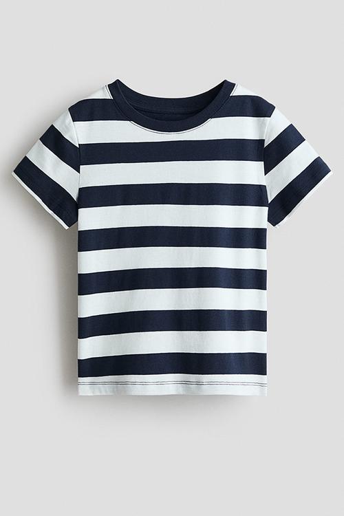 Cotton t-shirt - navy blue/white striped