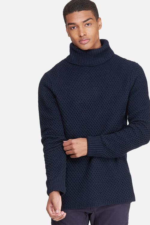 Mens roll neck jumper with dipped hem