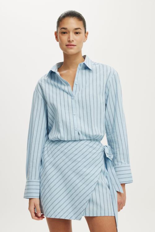 Shirt Mini Dress - Maya Stripe Seaside Blue 