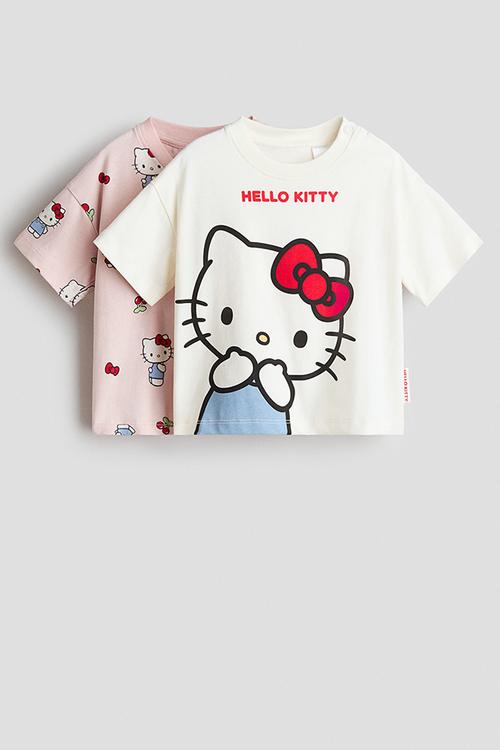 2-pack printed cotton t-shirts - light pink/hello kitty