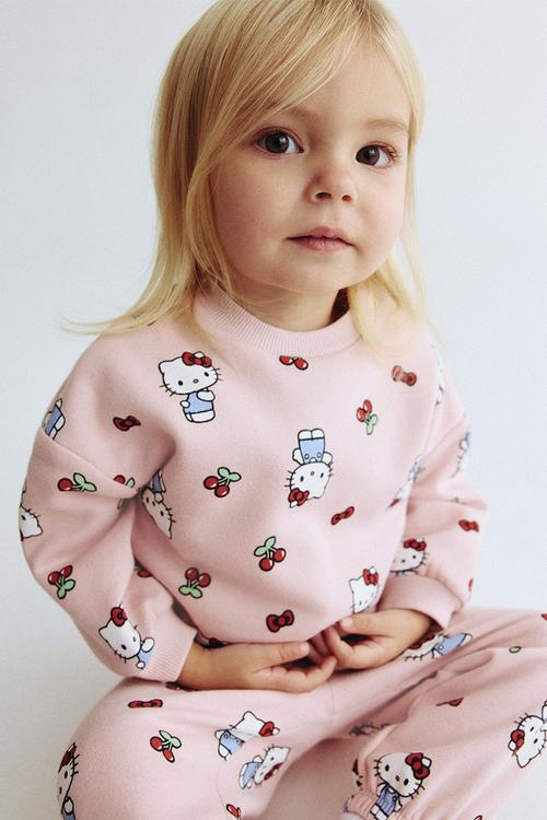2-piece printed sweatshirt set - light pink/hello kitty