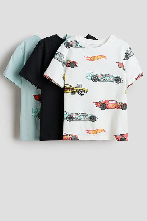 3-Pack printed t-shirts - white/hot wheels