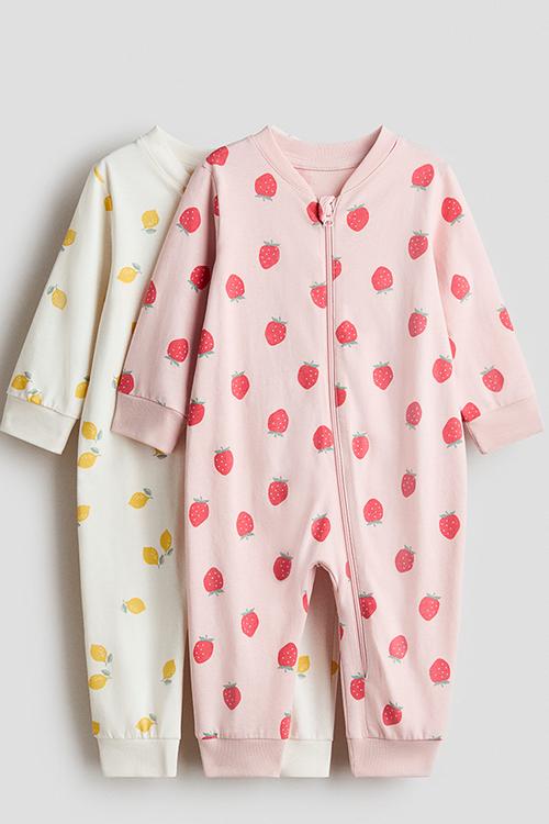 2-Pack cotton sleepsuits - light pink/strawberries