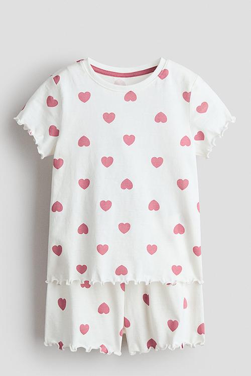 Cotton pyjamas - white/pink hearts